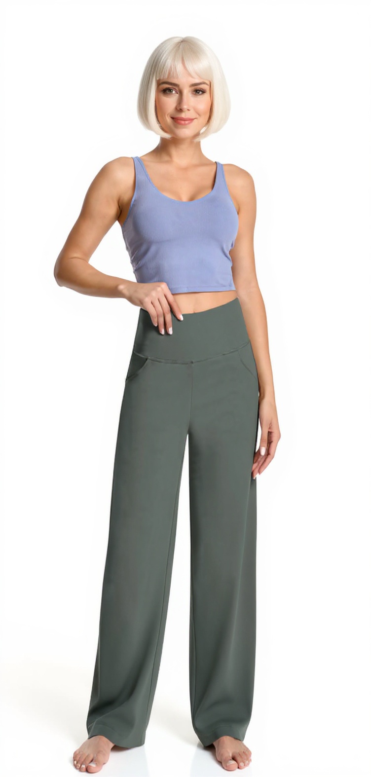 Wide-Leg Yoga Pants in Olive Gray — The Pop of Red Edit style look